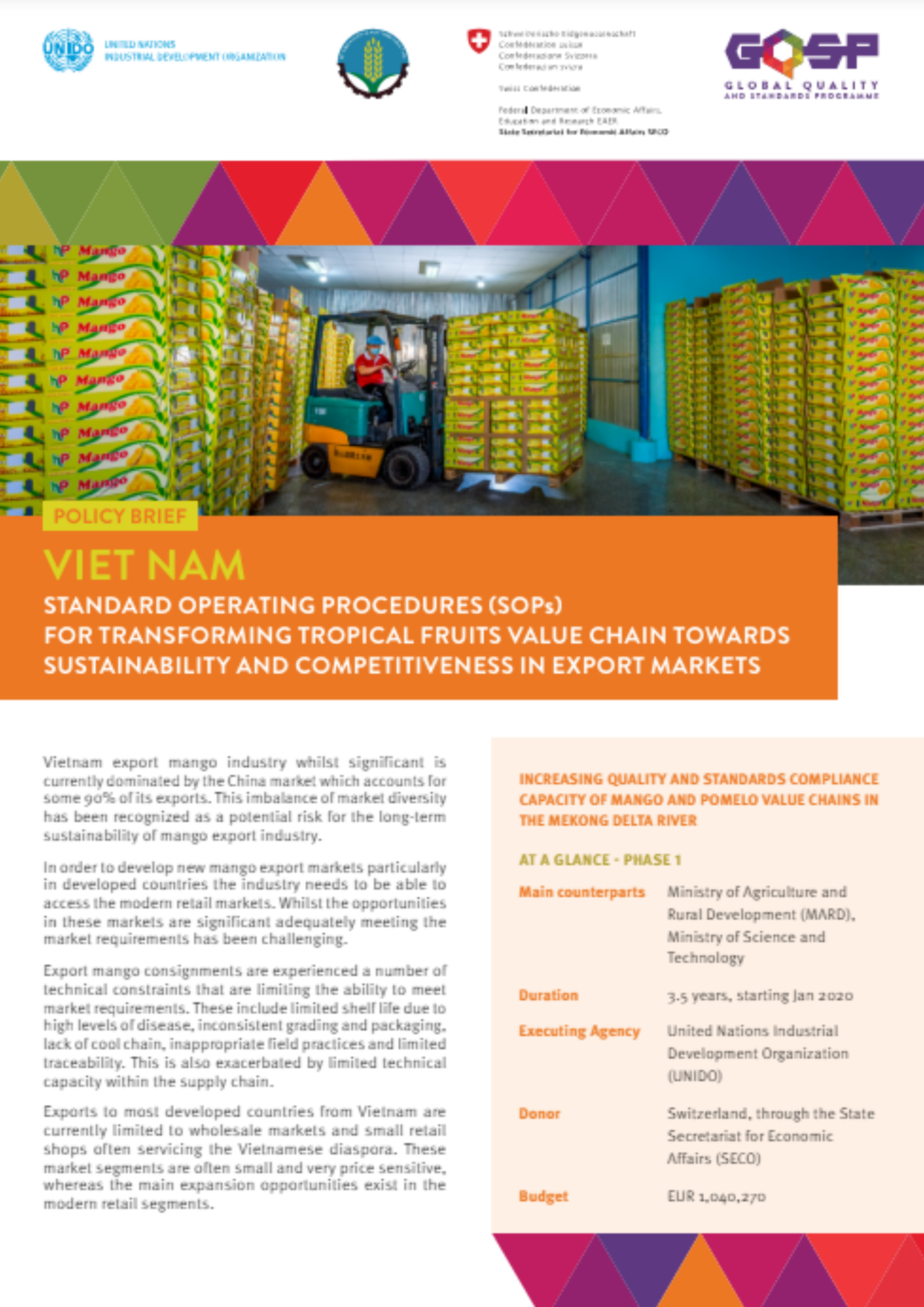 Policy Brief - Viet Nam - Standard Operating Procedures (SOPs) for transforming tropical fruits value chain towards sustainability and competitiveness in export market