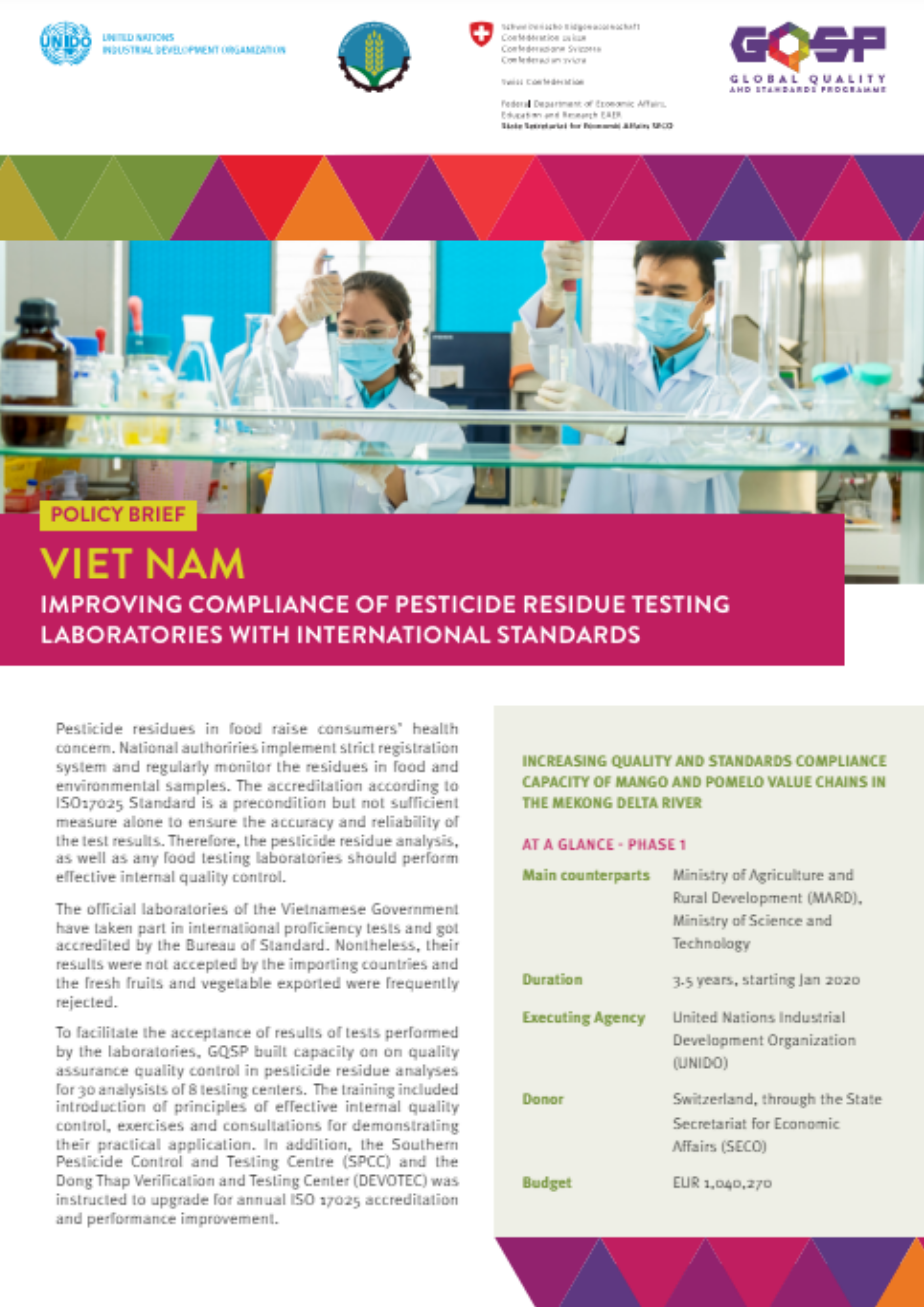 Policy Brief - Imporving compiance of pesticide residue testing laboratories with international standards